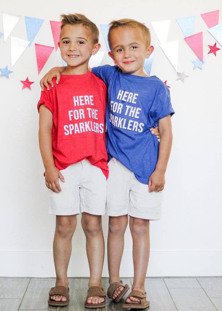 Here for the Sparklers | Kids 4th of July Tee : 7 / Red