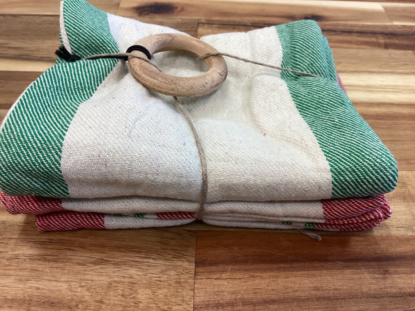 Tea towels (pack of 2) red and green stripes