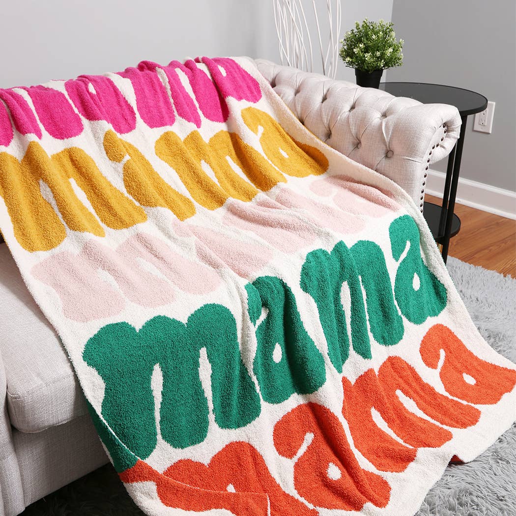 Mama Colorful Typography Design Soft Cozy Throw Blanket: ONE SIZE / MUL