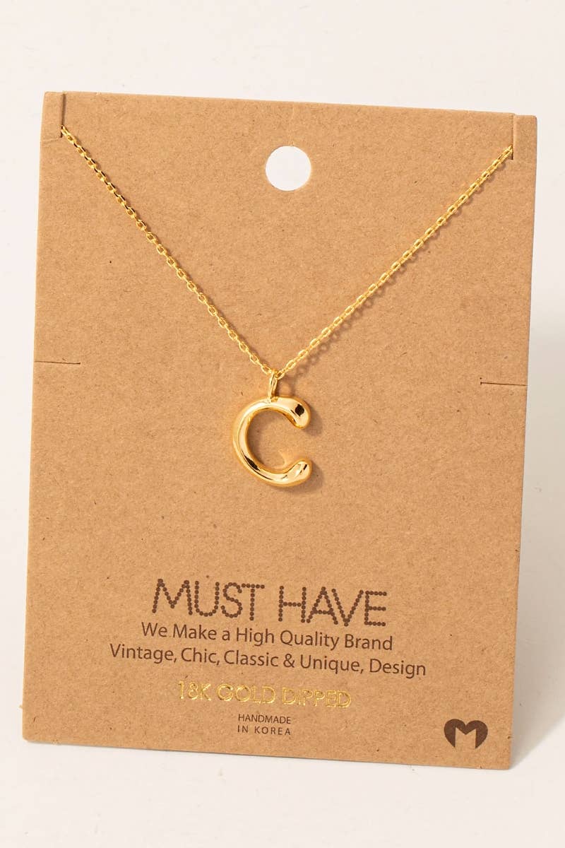 Bubble Letter initial Necklace,gold dipped : R