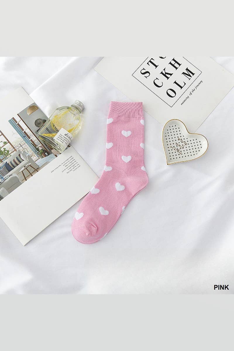 ,.SI-25626 HEART PATTERN CASUAL SOCKS, 3 PAIRS IN 1 PACK: IVORY-163193 / OS
