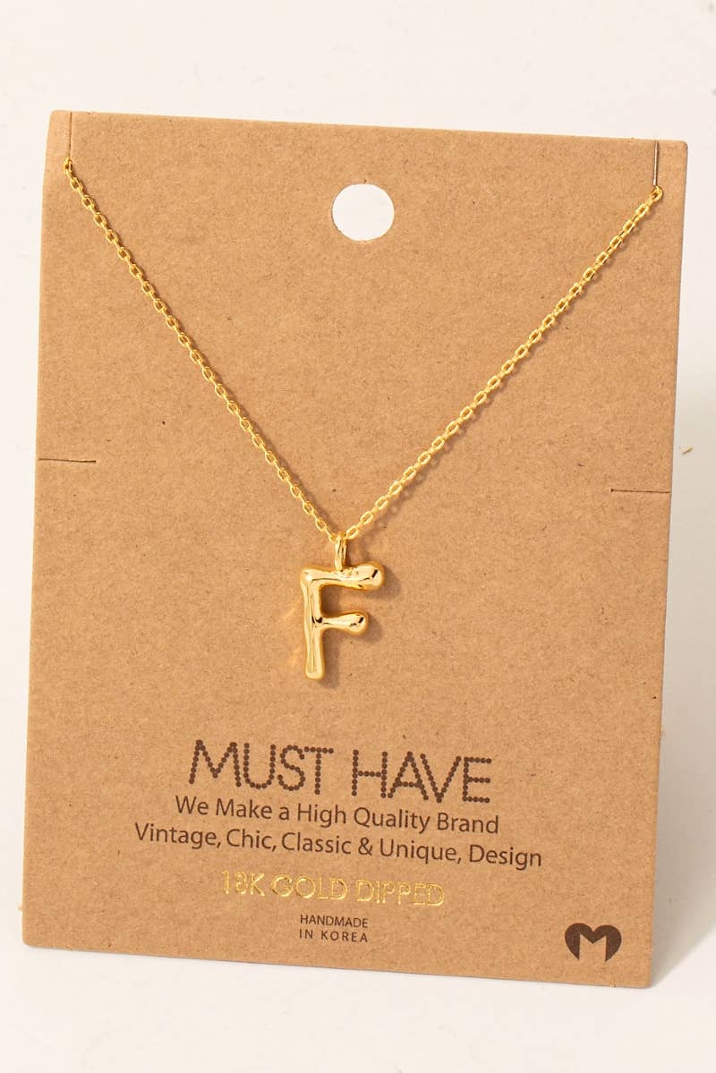 Bubble Letter initial Necklace,gold dipped : R