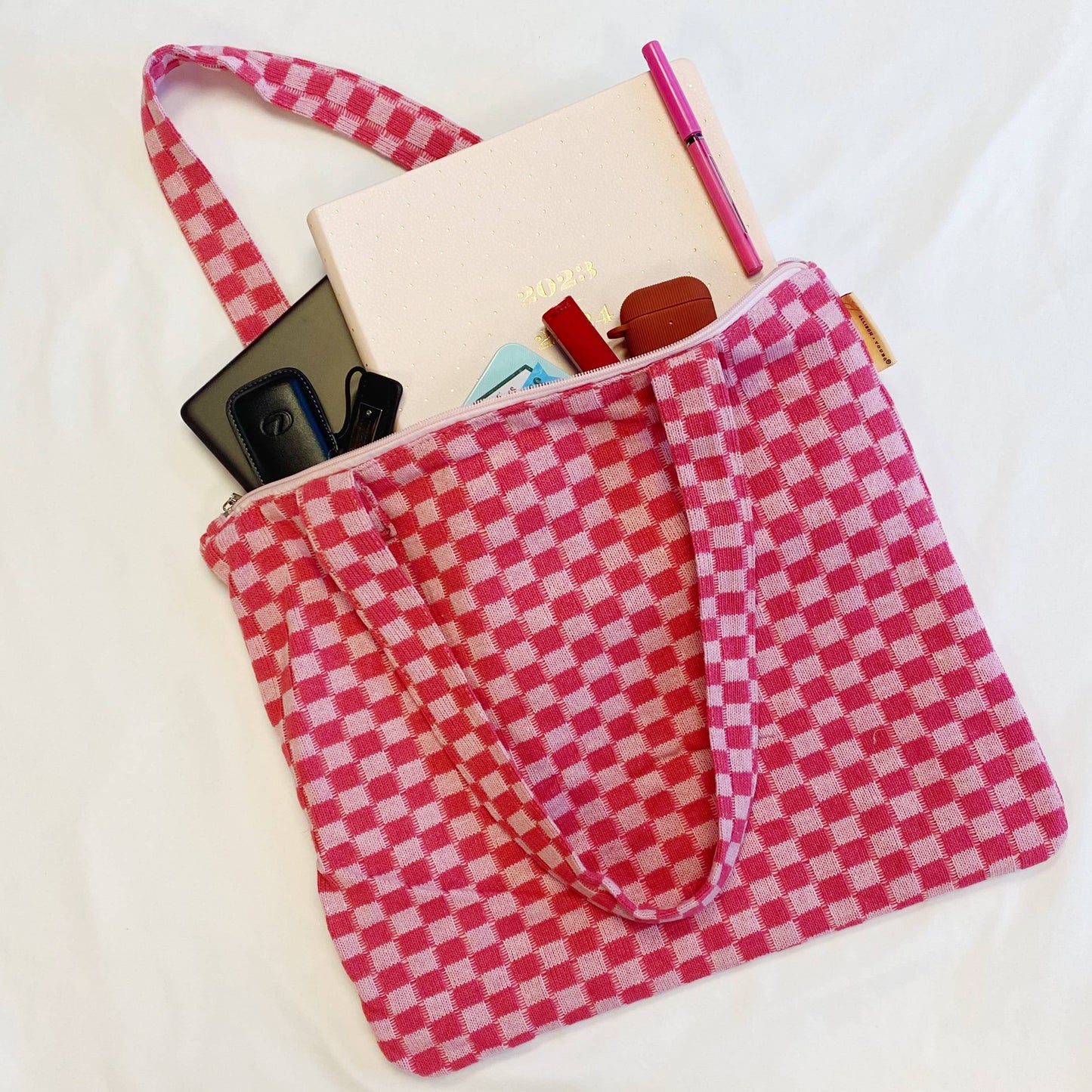 Check Yourself Zipped Tote Bag: Black