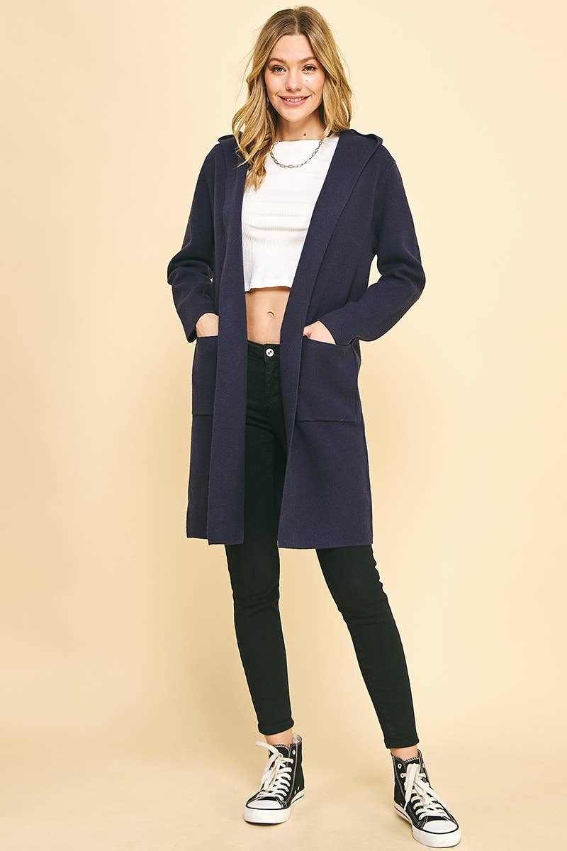 OPEN KNIT hooded CARDIGAN - NAVY: SM