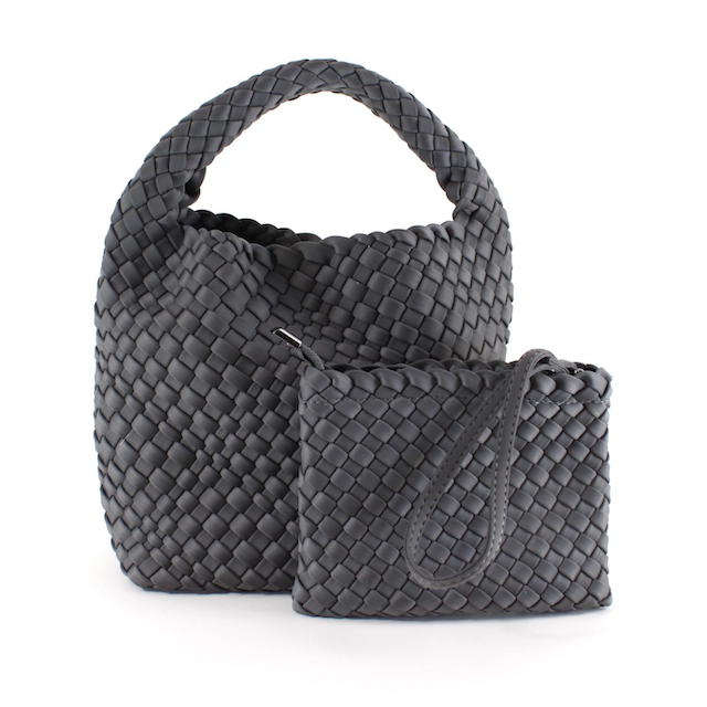 P23093 Small Nylon Woven Hobo Crossbody Bag w/Cosmetic Pouch: 01 Black