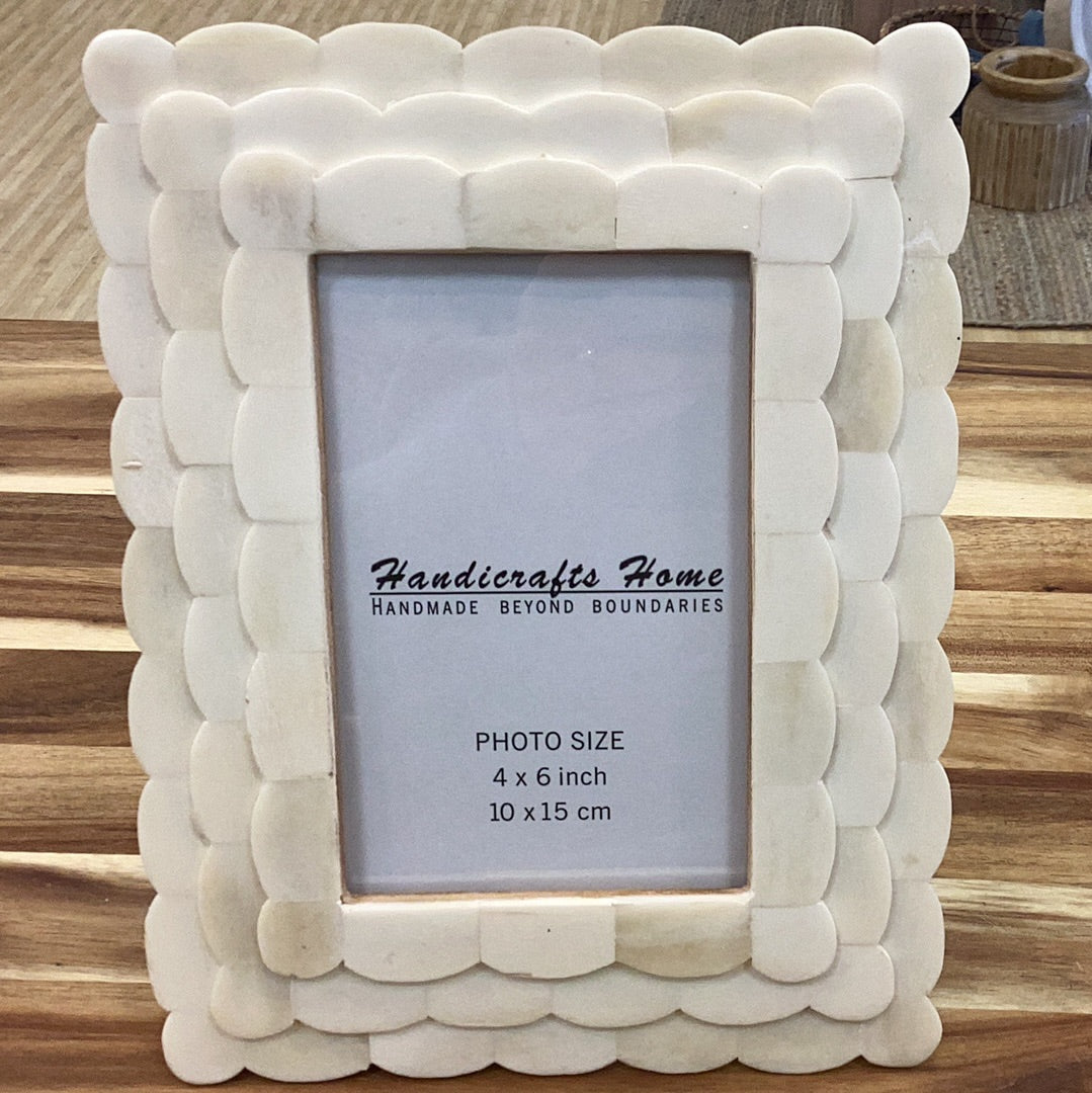 Photo Frame Scalloped Arts Bone Inlay White 4x6 Inch