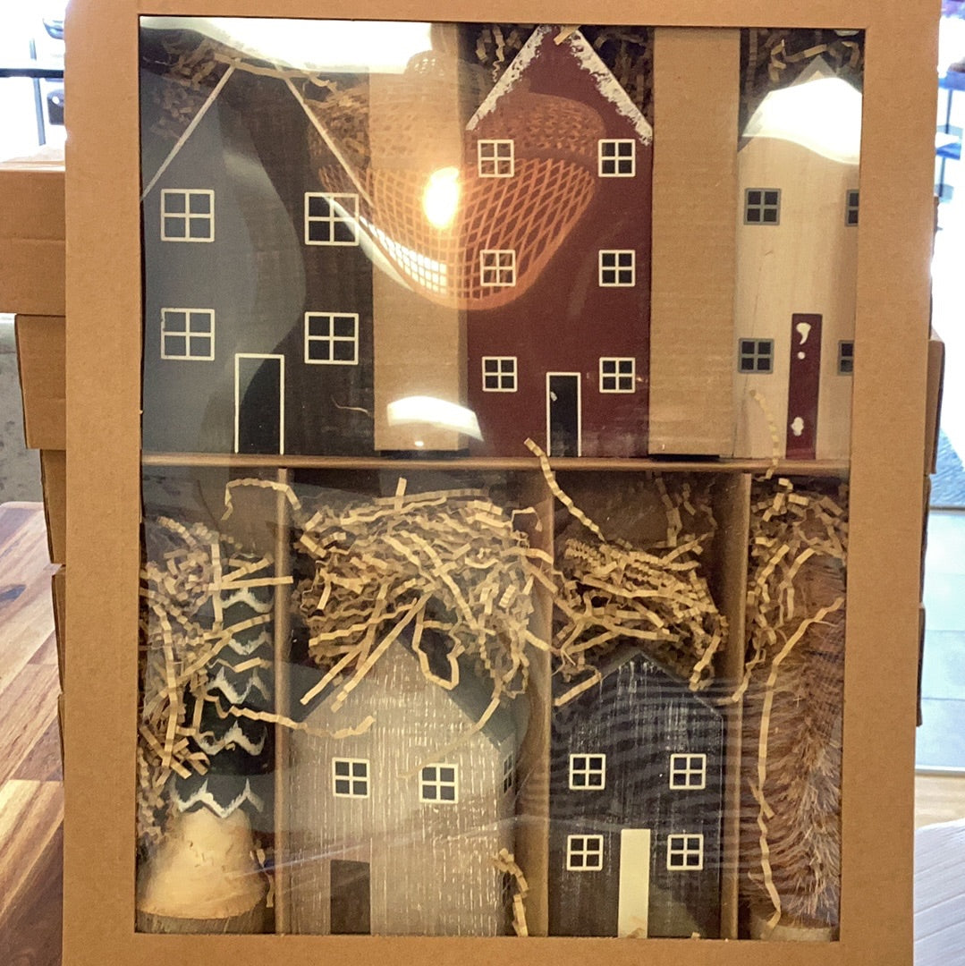 Hand painted wood house village…set of 7