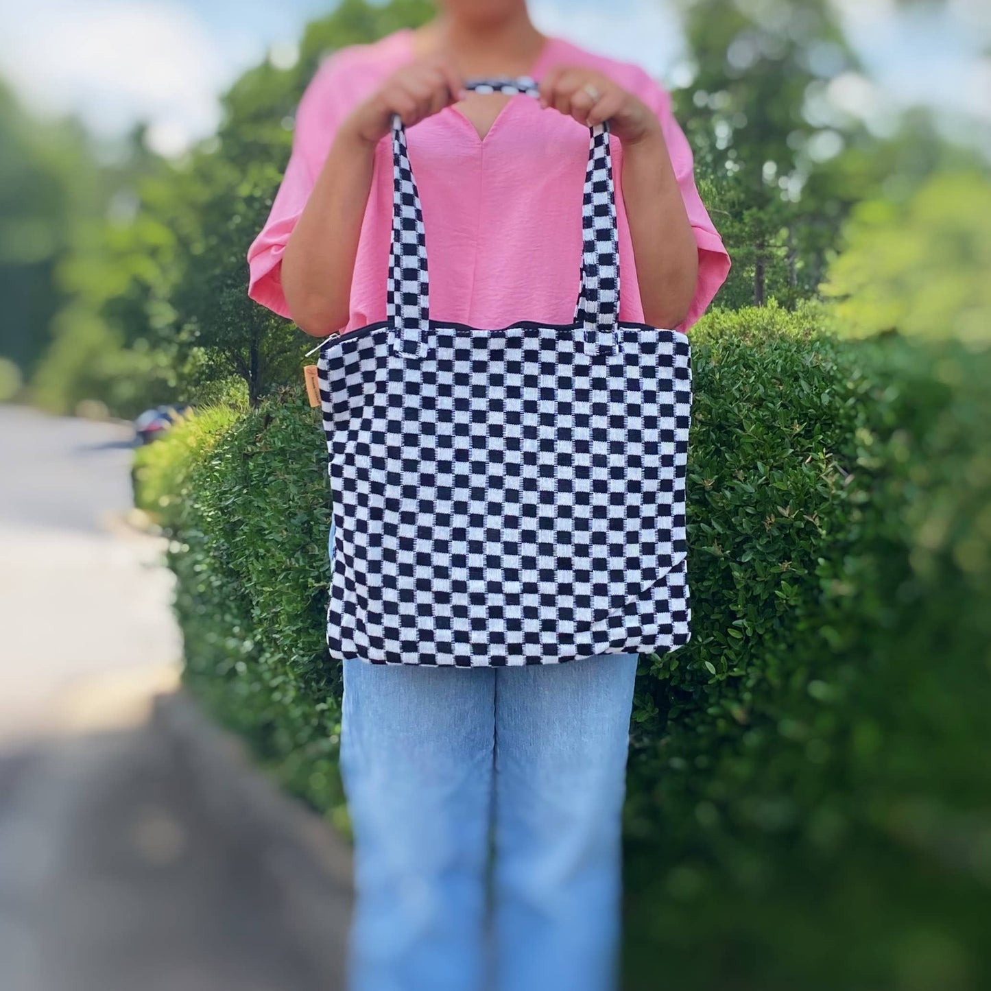 Check Yourself Zipped Tote Bag: Black