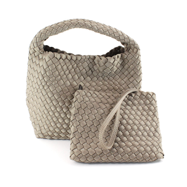 P23093 Small Nylon Woven Hobo Crossbody Bag w/Cosmetic Pouch: 01 Black
