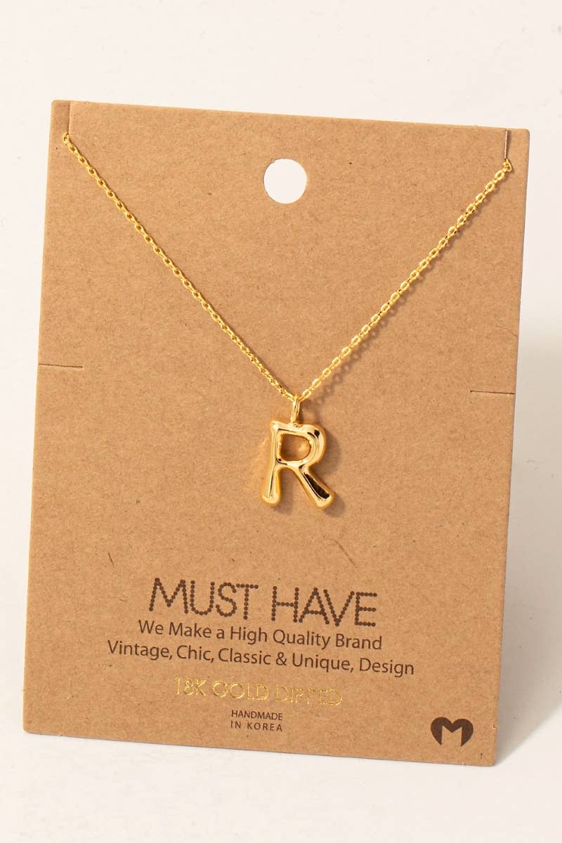 Bubble Letter initial Necklace,gold dipped : R