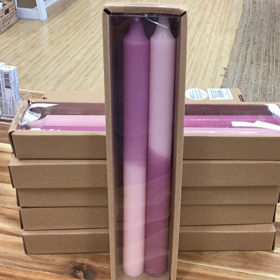 10” taper candle… set of 2…pink & lilac ombré