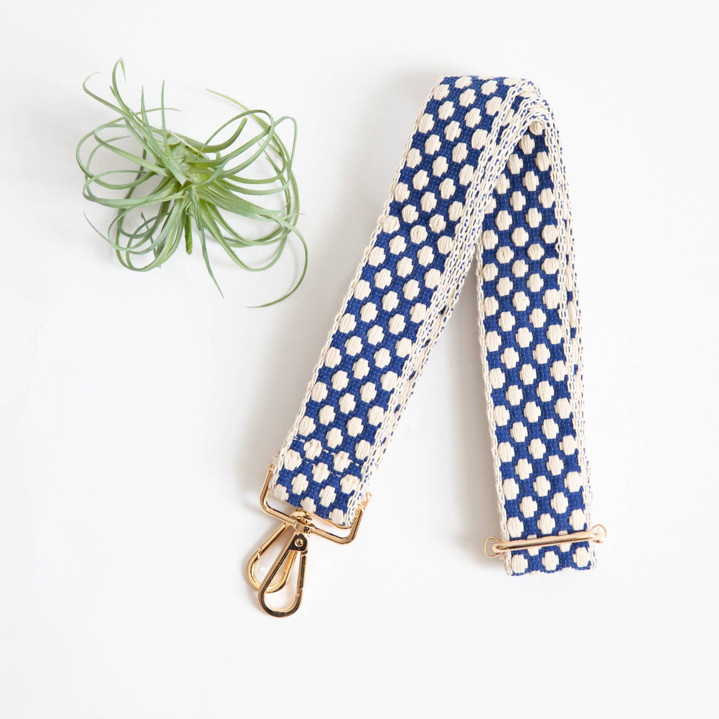 Guitar Style Strap - Blue & Cream Dot
