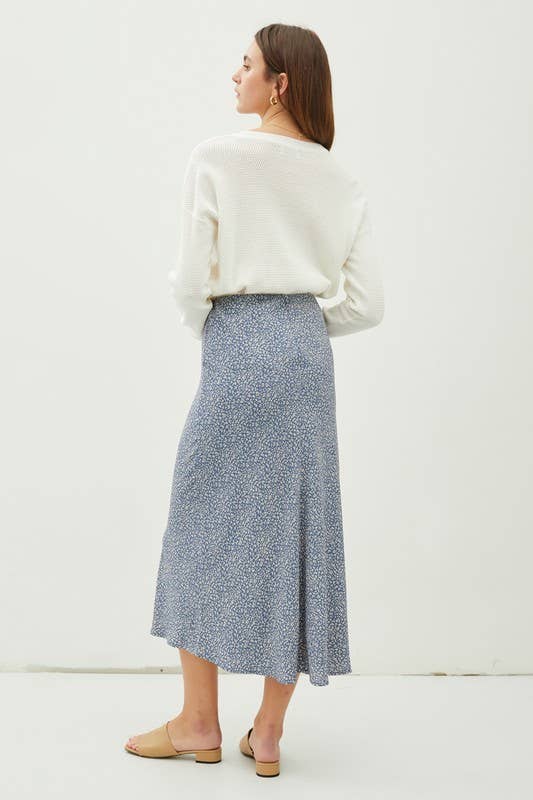 FLORAL PRINT MIDI SKIRT WITH ELASTIC WAISTBAND: Red Orange / L