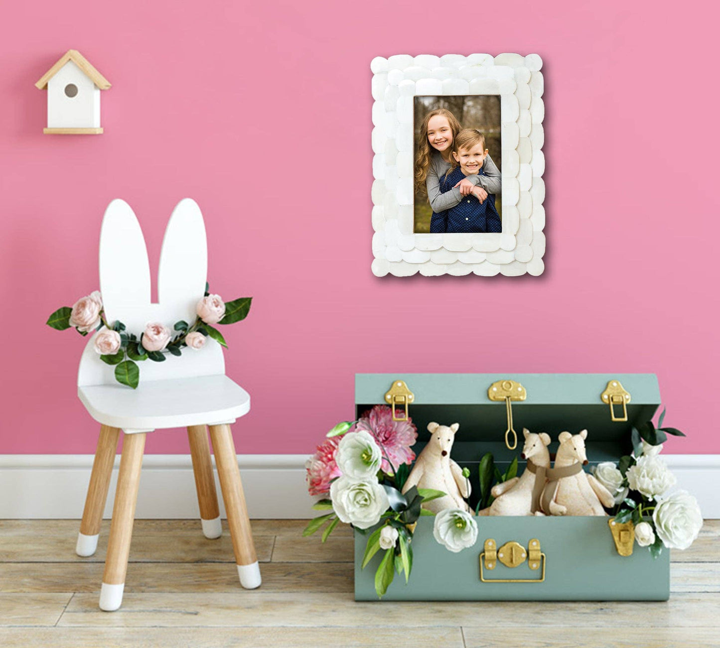 Photo Frame Scalloped Arts Bone Inlay White 4x6 Inch