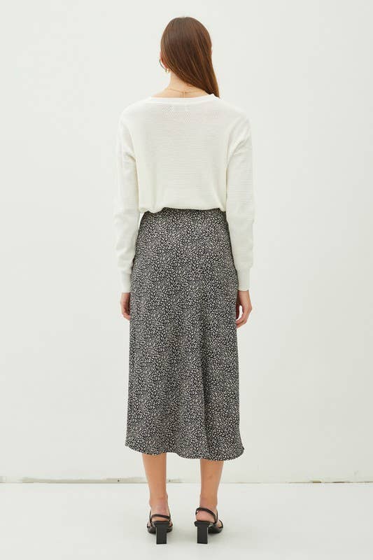 FLORAL PRINT MIDI SKIRT WITH ELASTIC WAISTBAND: Red Orange / L