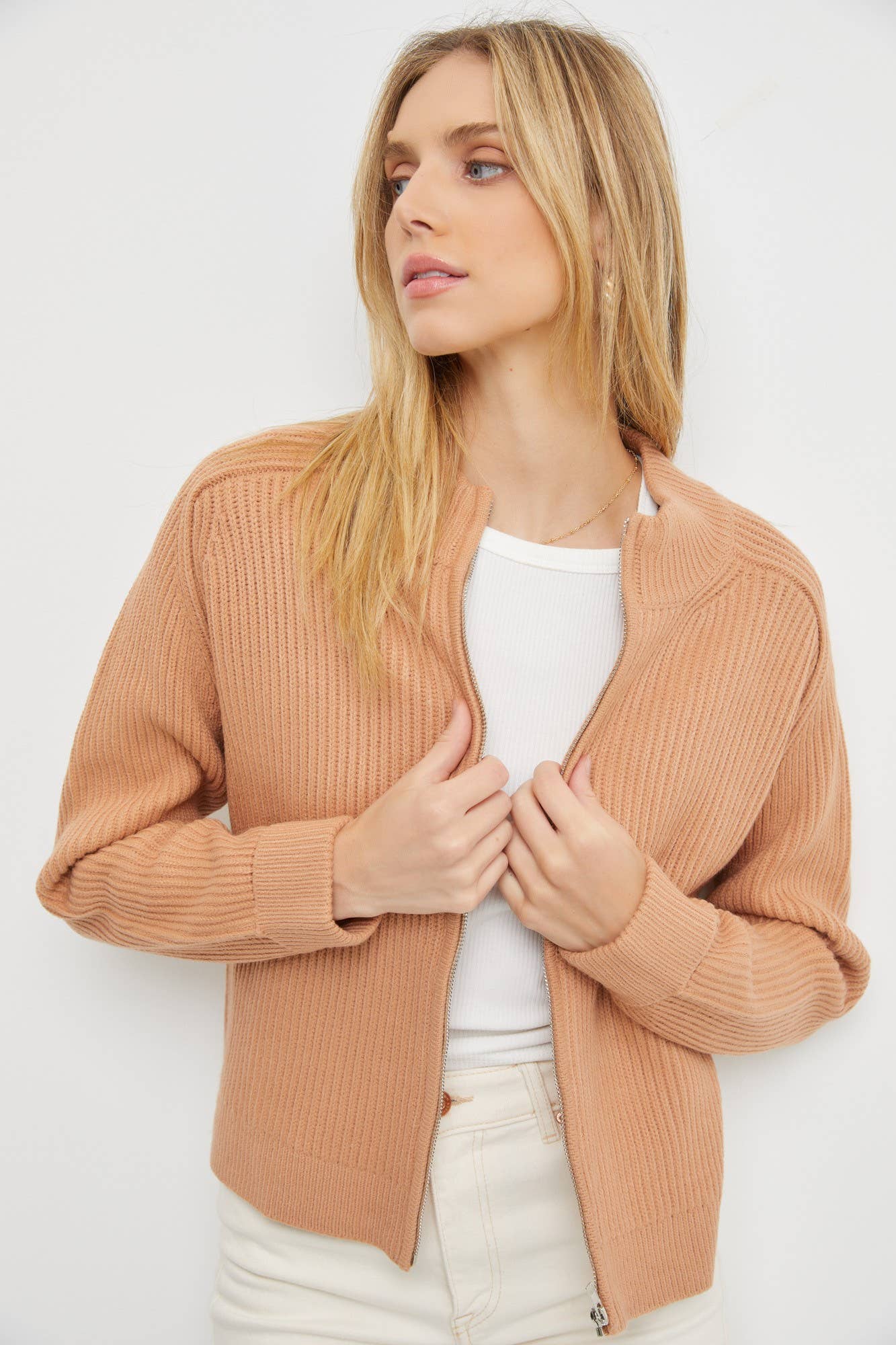 Zip Up Sweater Jacket: SM / Kale