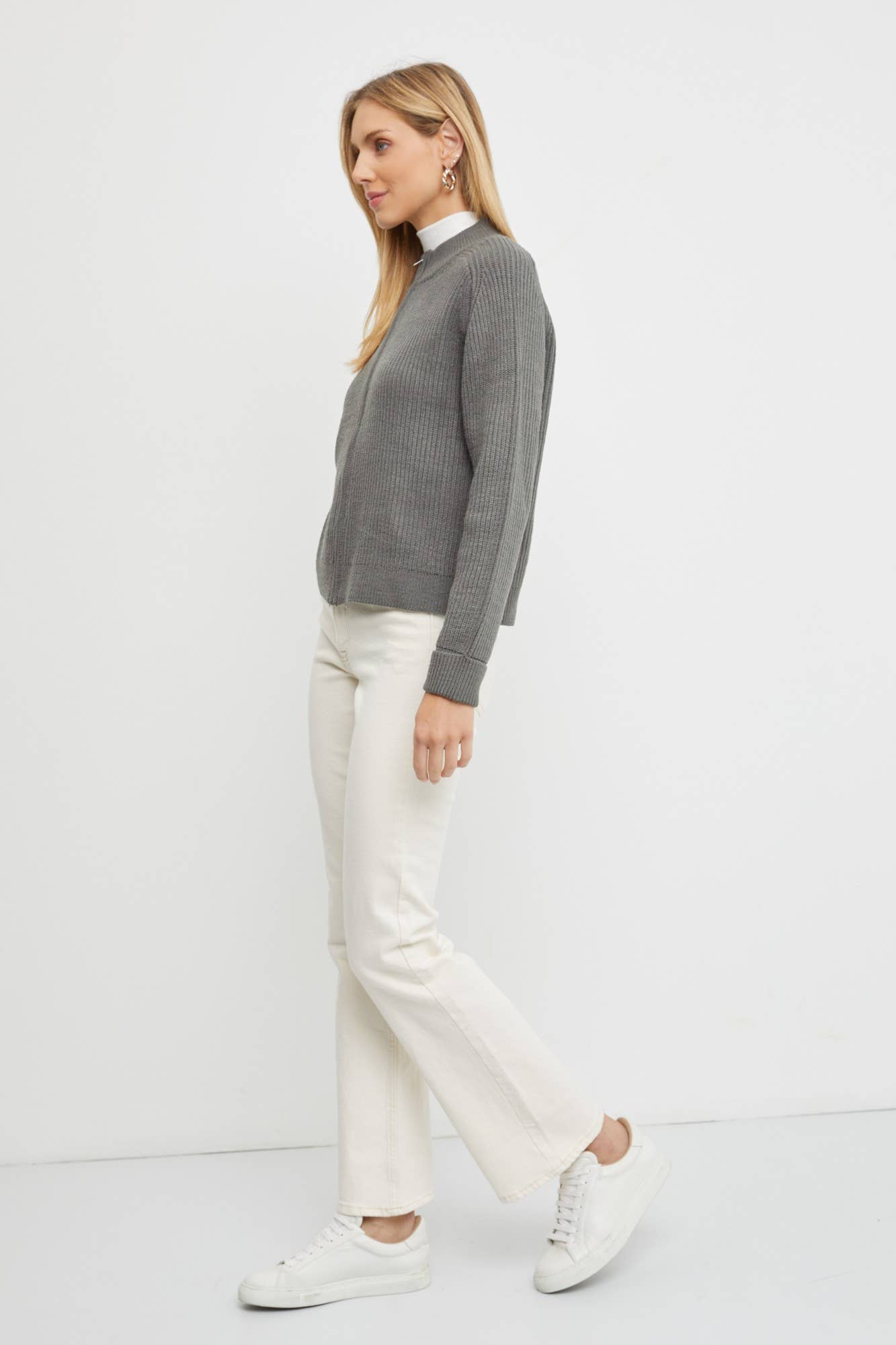 Zip Up Sweater Jacket: SM / Kale