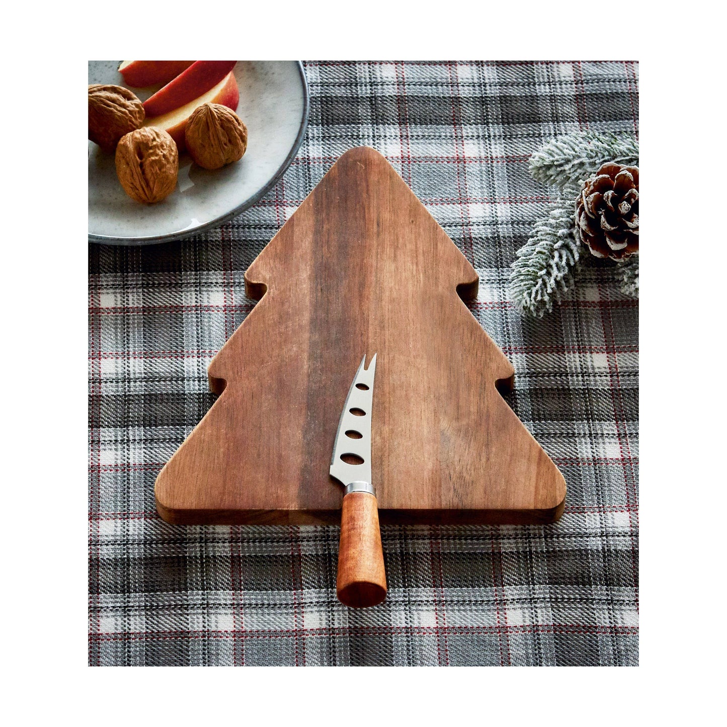 Acacia Christmas Tree Board and Cheese Knife Set - Brown