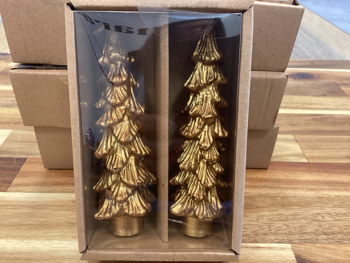 5” tree shaped taper candle/gold/2 in a box