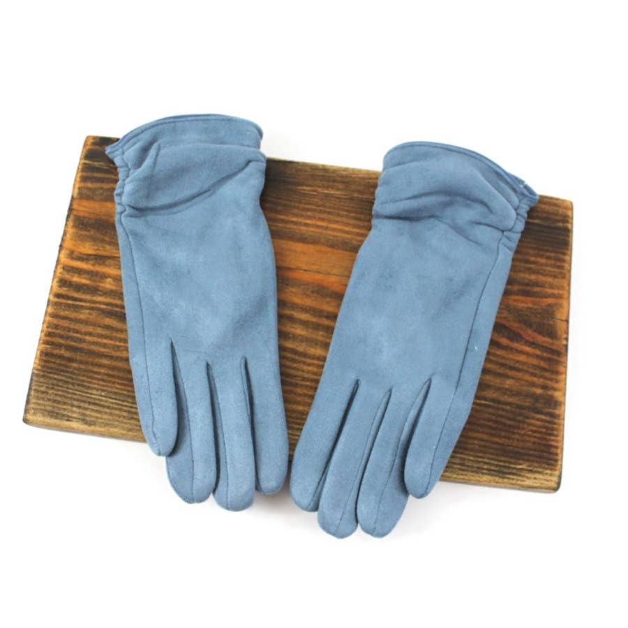 Rouched Suede-Like Gloves: Black