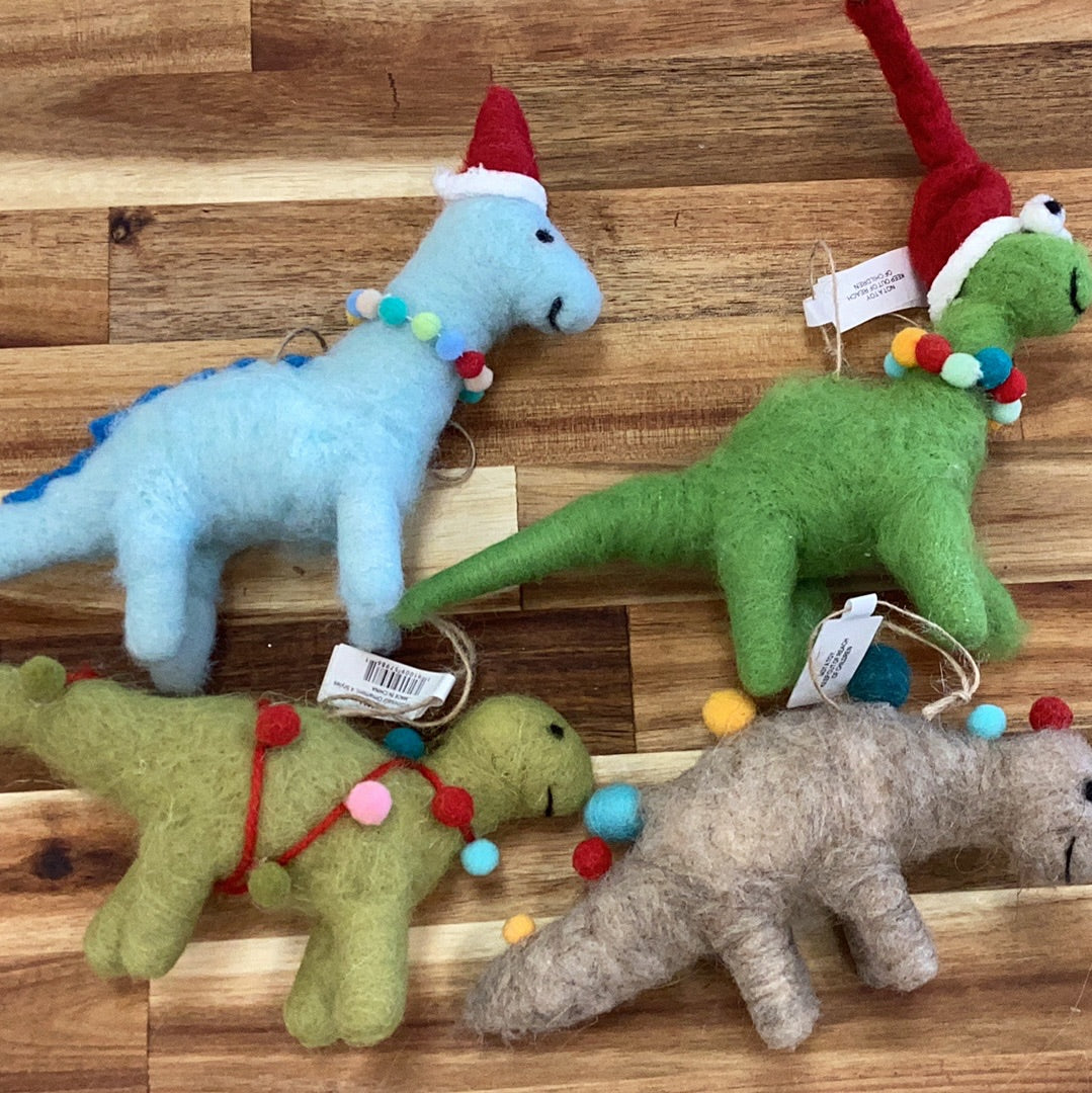Wool felt dinosaur ornament
