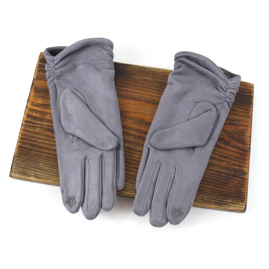 Rouched Suede-Like Gloves: Black