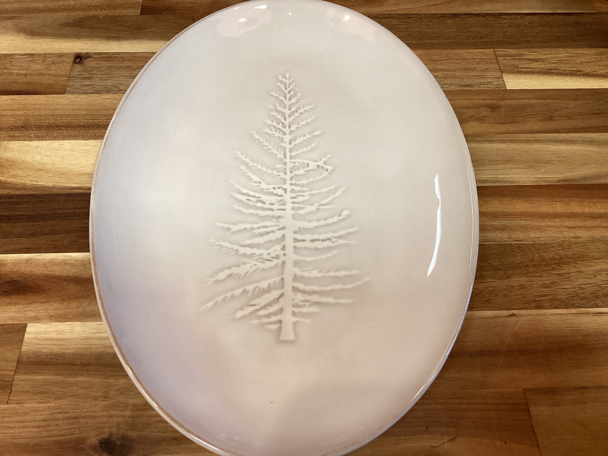 White oval platter with tree