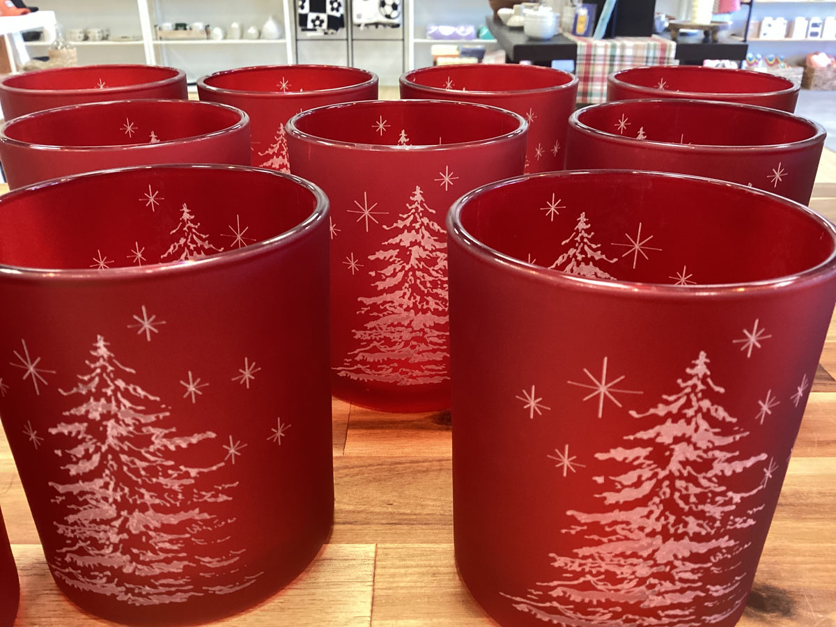 Red Tealight/votive holder w trees