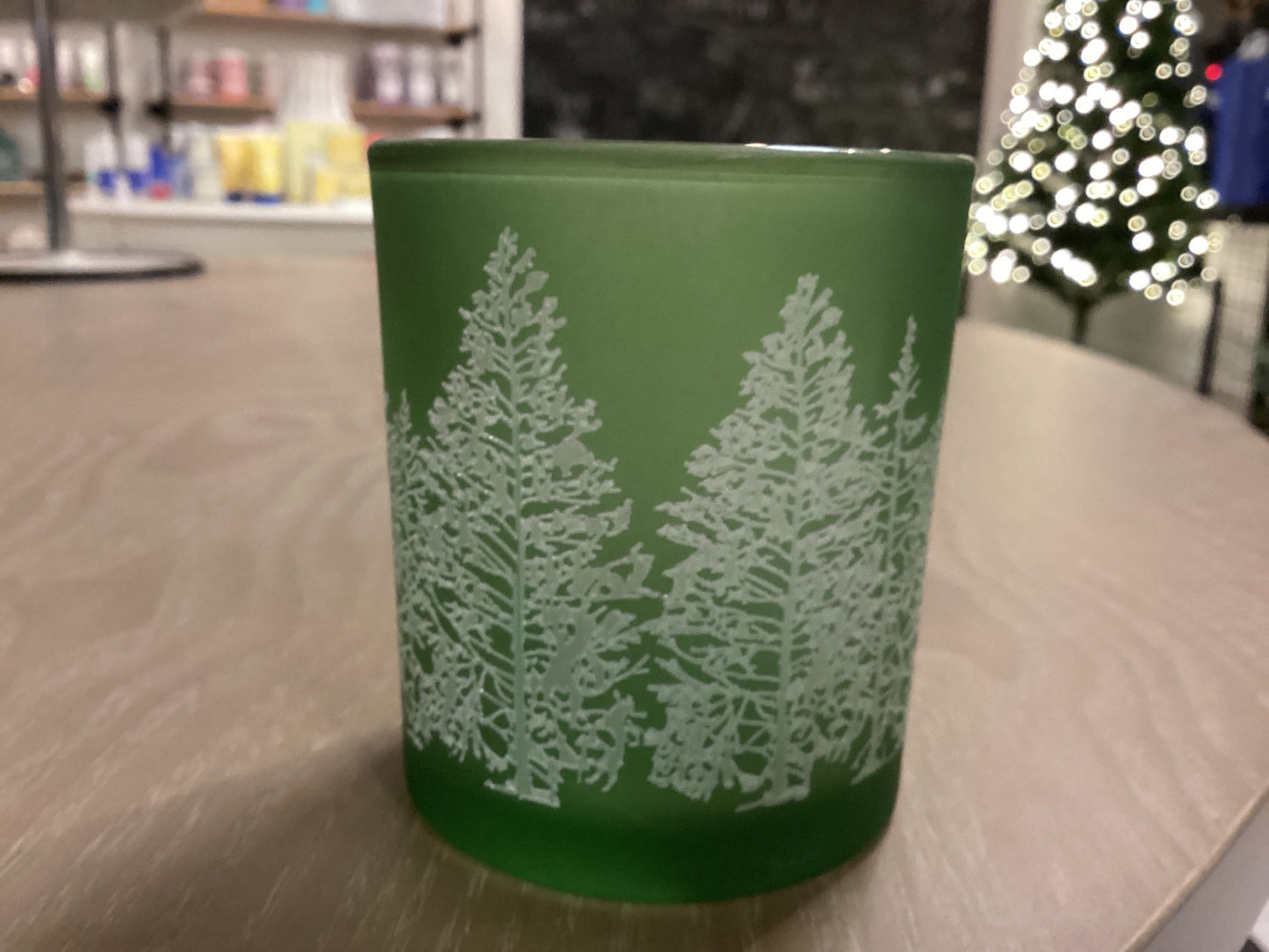 Green Tealight/votive holder w trees