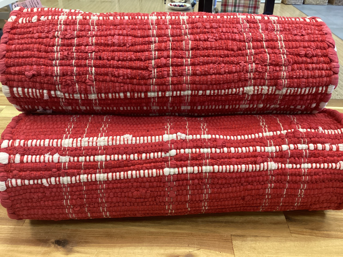 Table runner red and white plaid cotton chindi