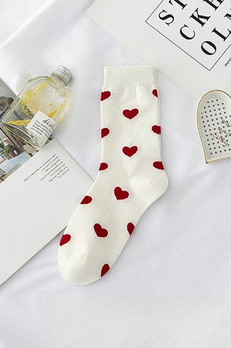...._ Valentine HEART CASUAL SOCKS: OS / IVORY-164446