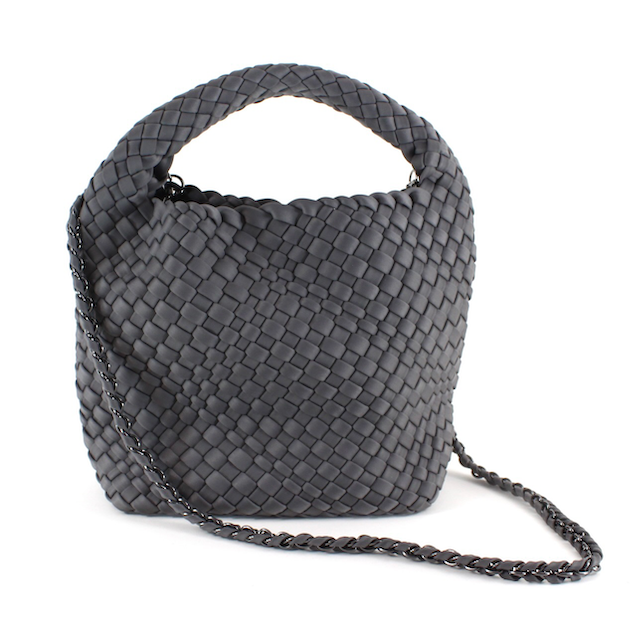 P23093 Small Nylon Woven Hobo Crossbody Bag w/Cosmetic Pouch: 01 Black