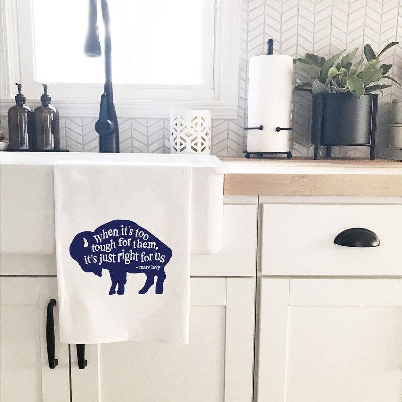 Buffalo Tea Towel - NAVY Marv Levy Quote