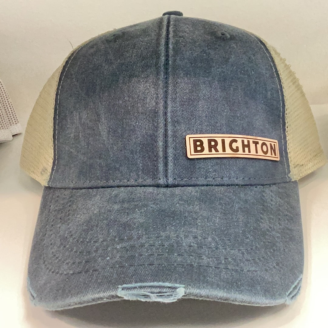 MT Montana Leather Patch Hat: Navy Vintage Distress…brighton