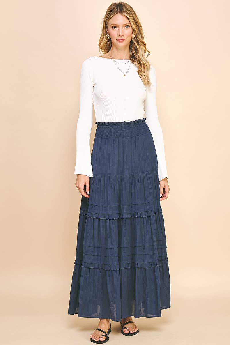 TIERED MAXI DRESS - DUSTY NAVY: S