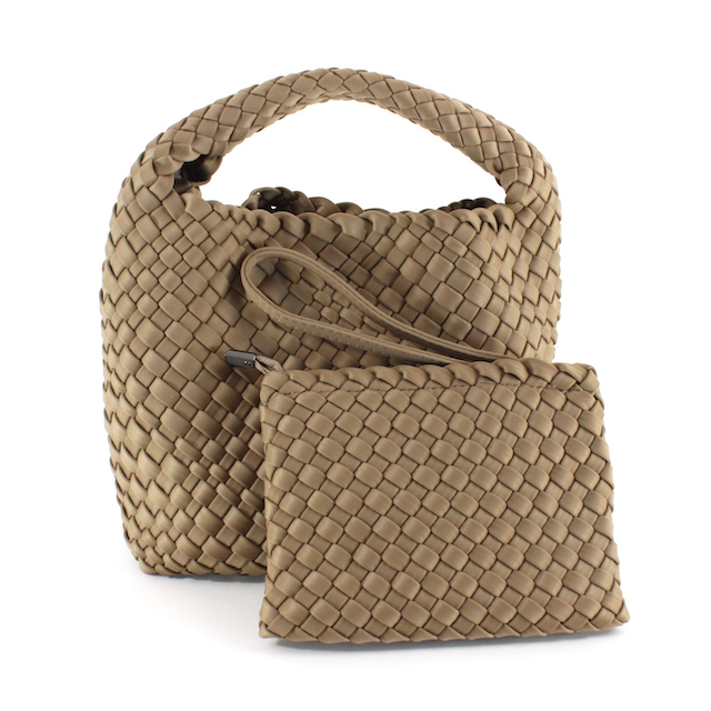 P23093 Small Nylon Woven Hobo Crossbody Bag w/Cosmetic Pouch: 01 Black