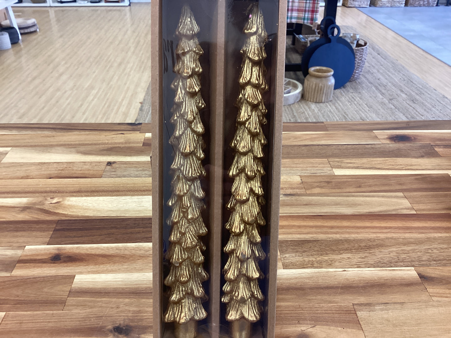 10” Tree shaped taper candle/gold/2 in box