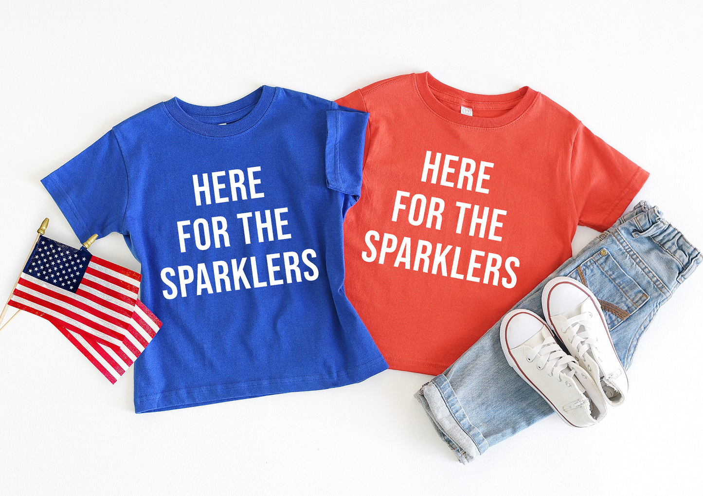 Here for the Sparklers | Kids 4th of July Tee : 7 / Red
