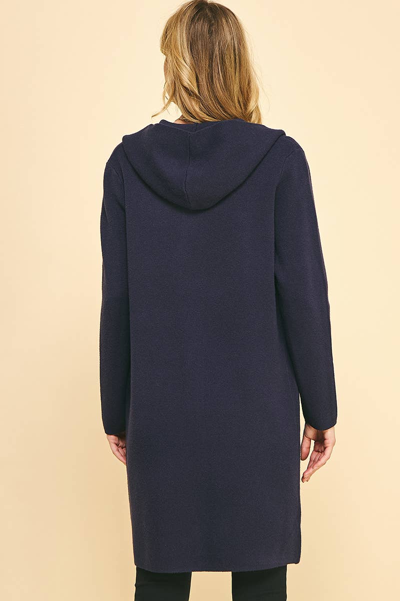 OPEN KNIT hooded CARDIGAN - NAVY: SM