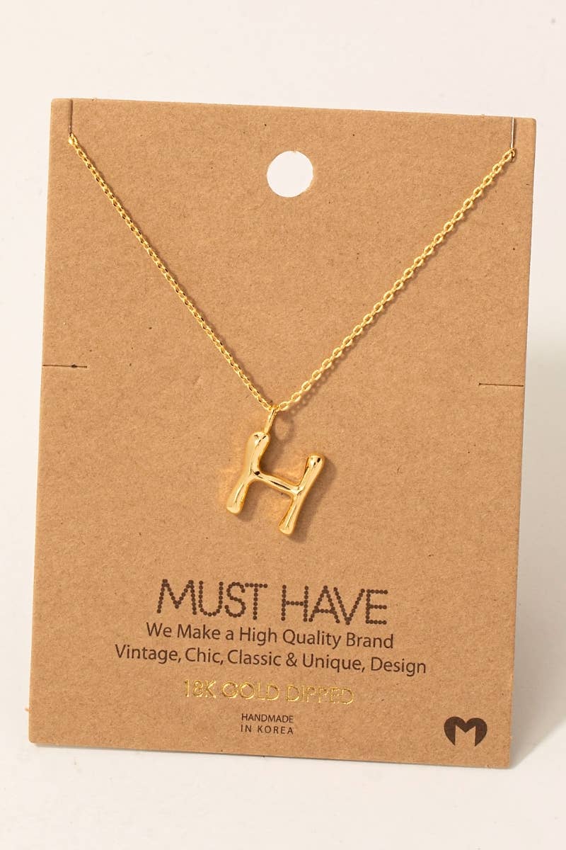 Bubble Letter initial Necklace,gold dipped : R