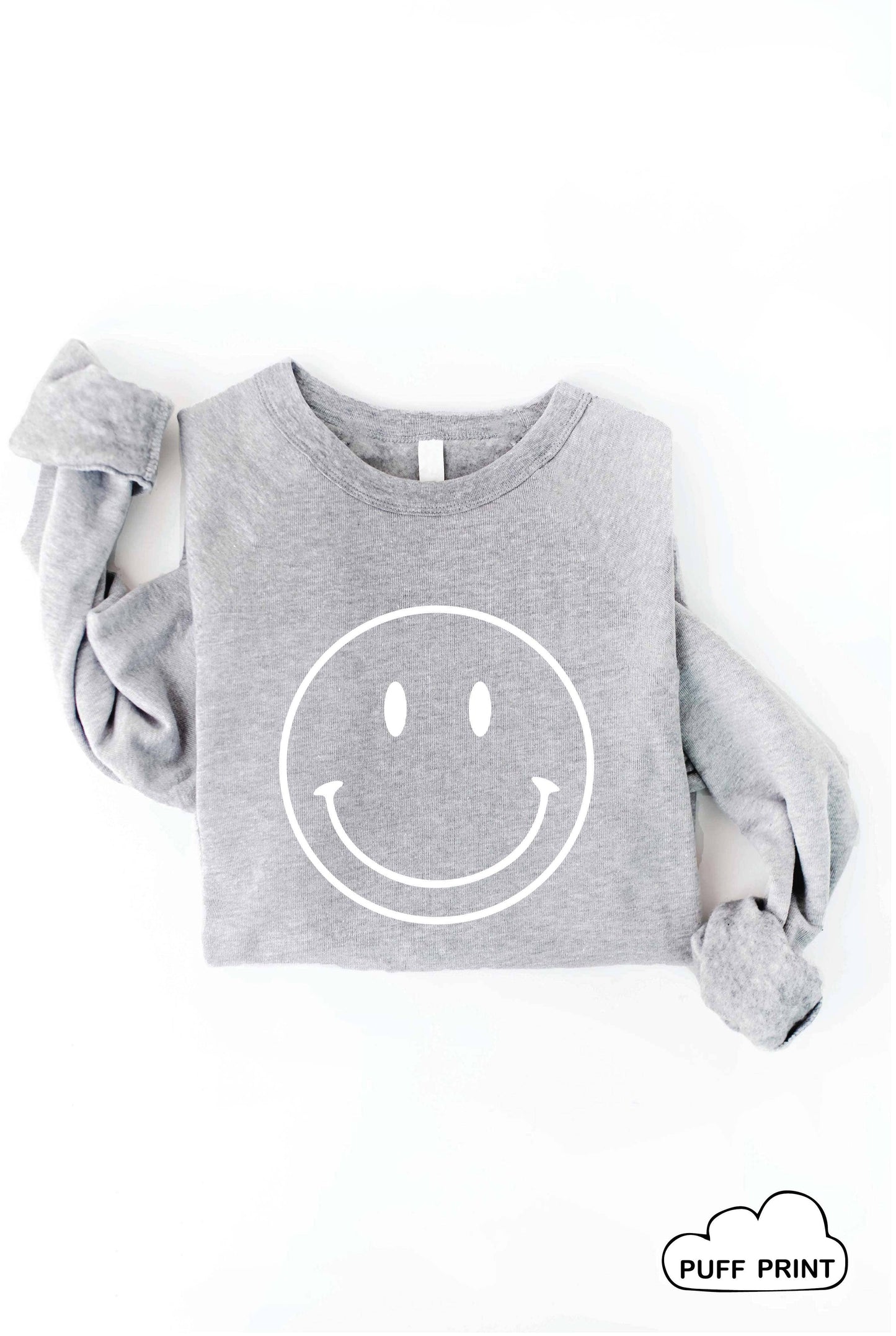SMILEY FACE Puff Print Graphic Sweatshirt: XL / LIGHT BLUE
