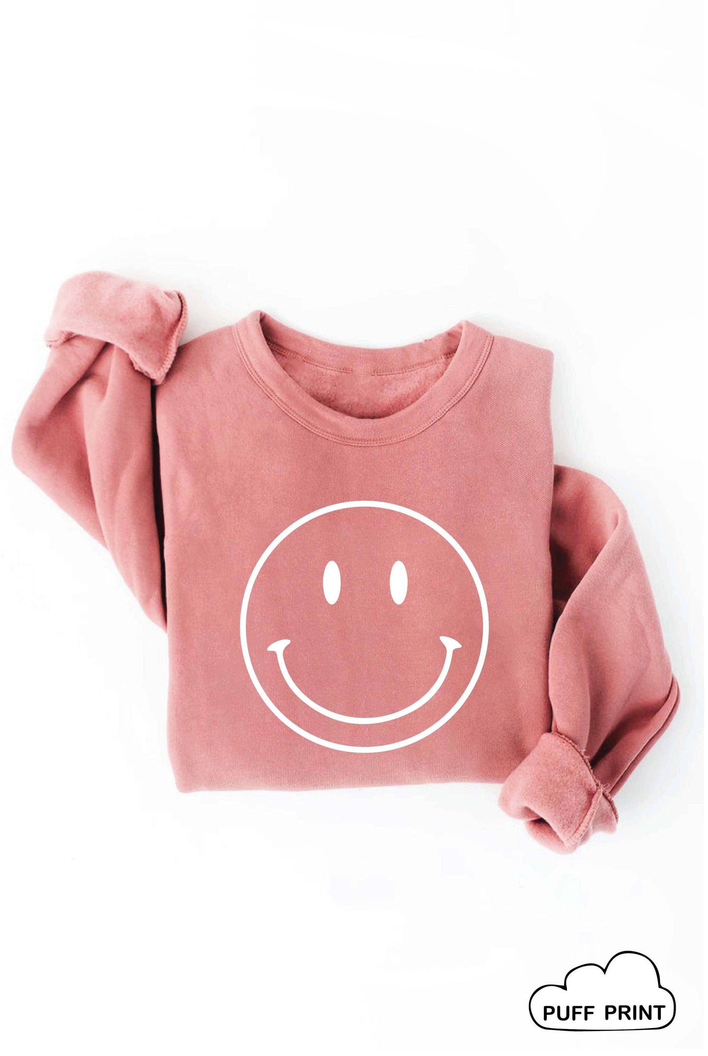 SMILEY FACE Puff Print Graphic Sweatshirt: XL / LIGHT BLUE