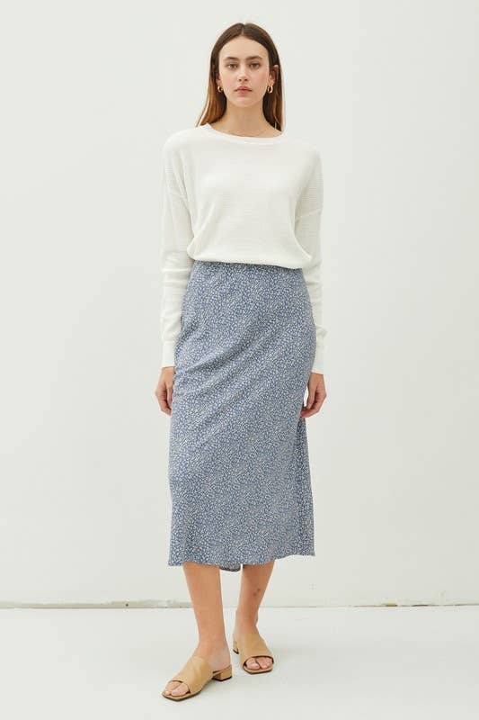 FLORAL PRINT MIDI SKIRT WITH ELASTIC WAISTBAND: Red Orange / L