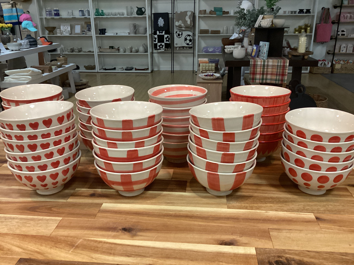 4” round hand painted bowls…red and white design…8 styles