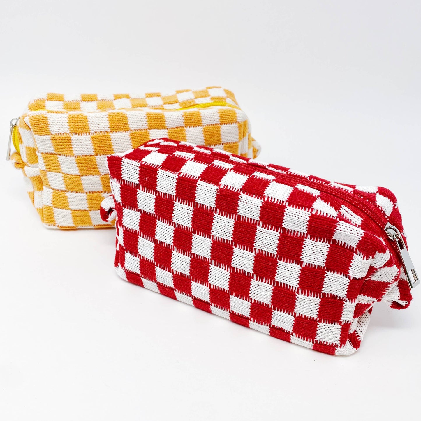 Check Yourself Cosmetic Bag: Orange White checkered