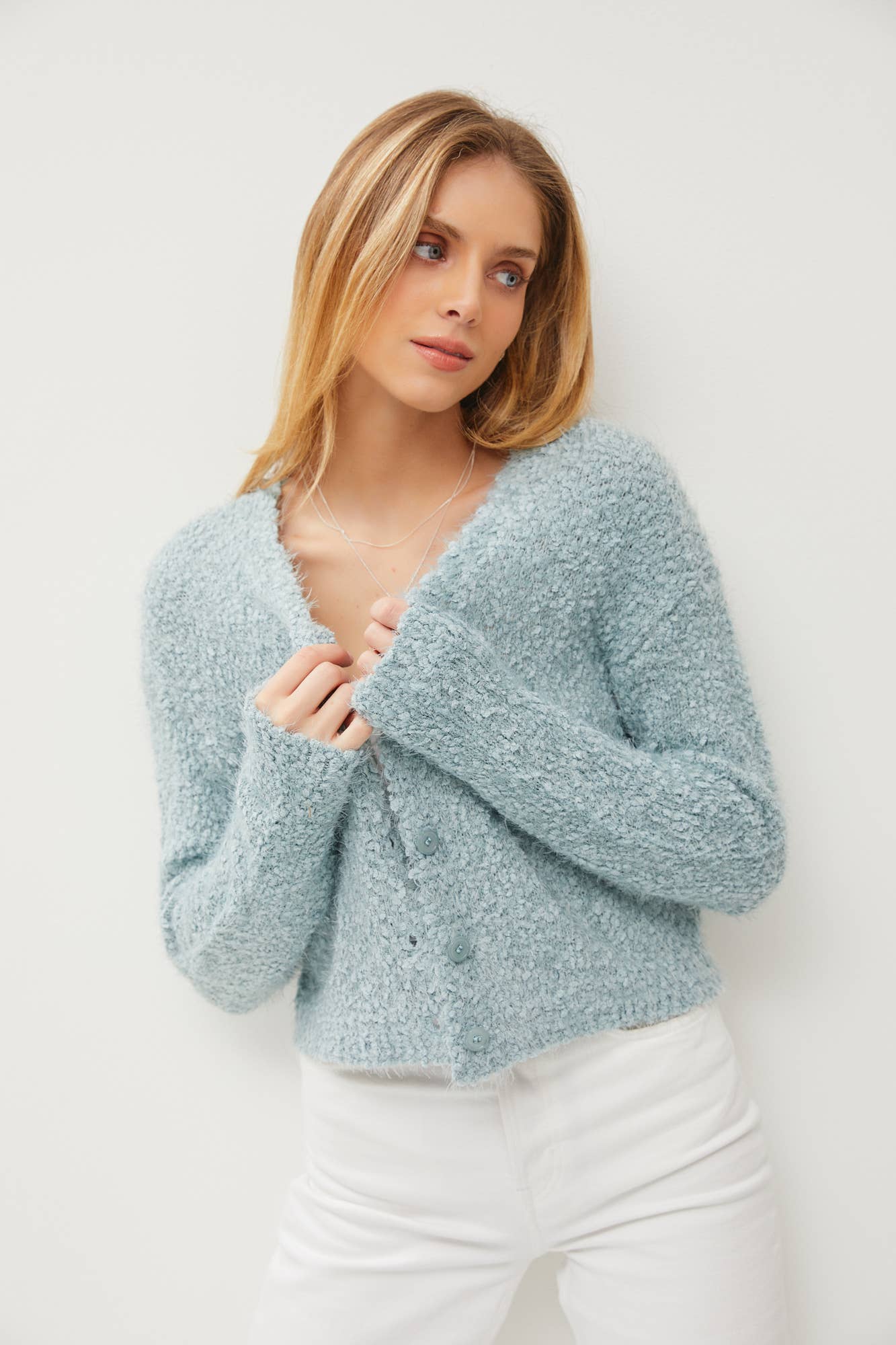 SNUG FUZZY CARDIGAN: ML / D. MINT