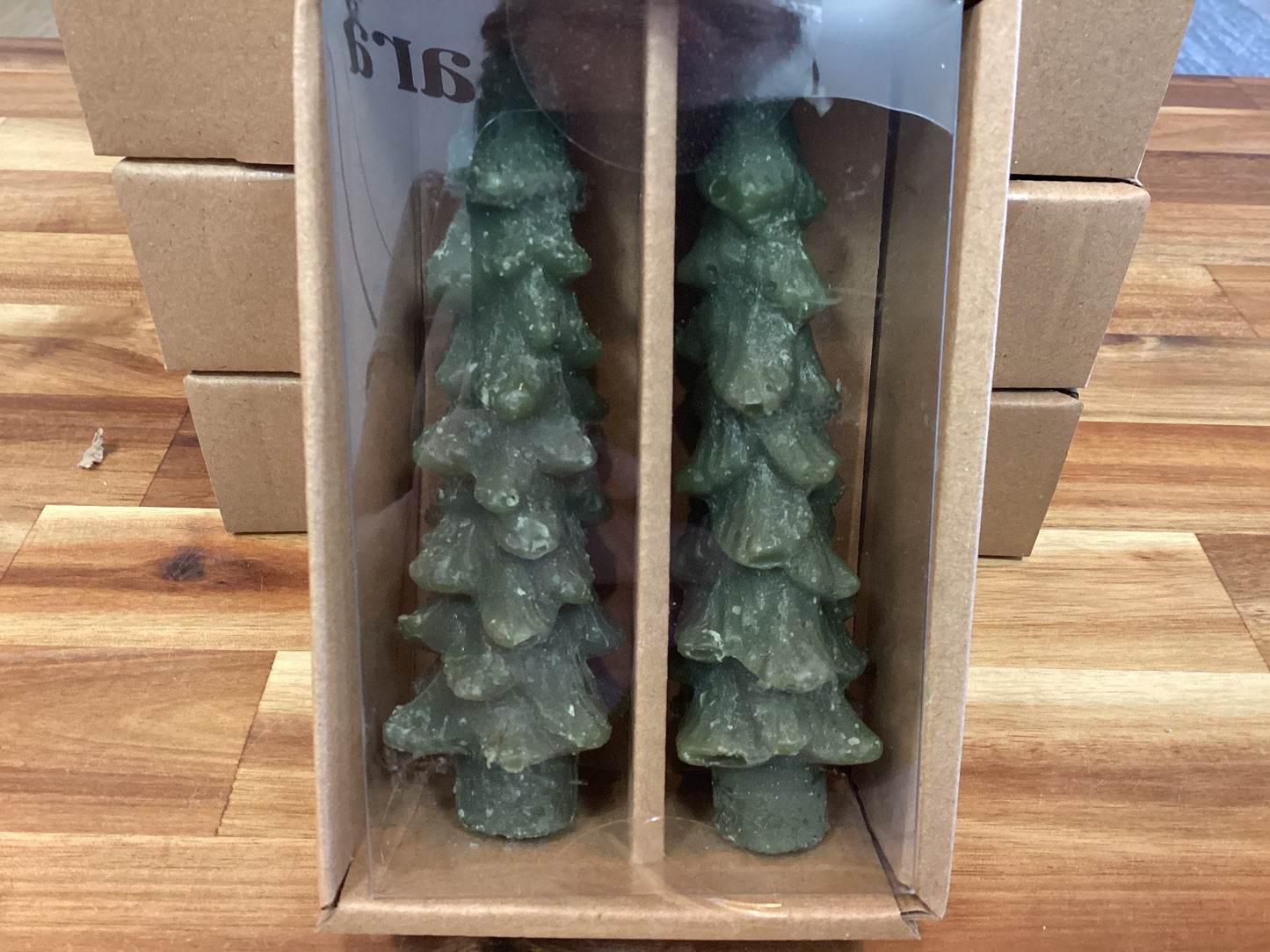 5” tree shaped taper candle/green/2 in box