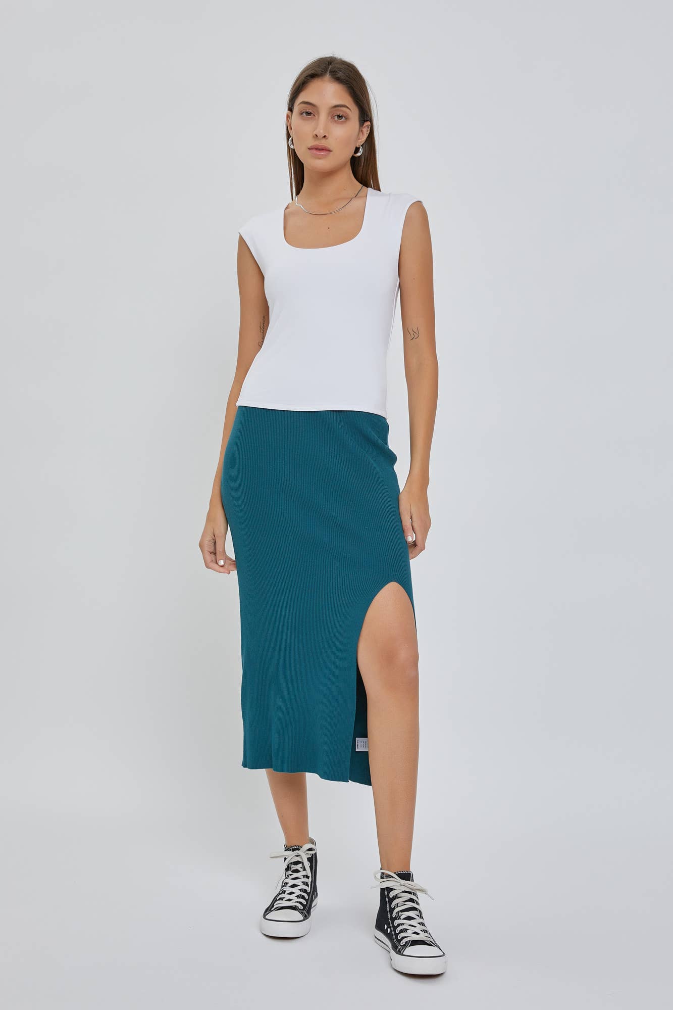 BASIC CAP SLEEVE KNIT TOP: Large / Off White