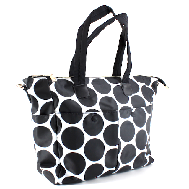 P22146 Waterproof Nylon Bag: 05 Poka Dot Black