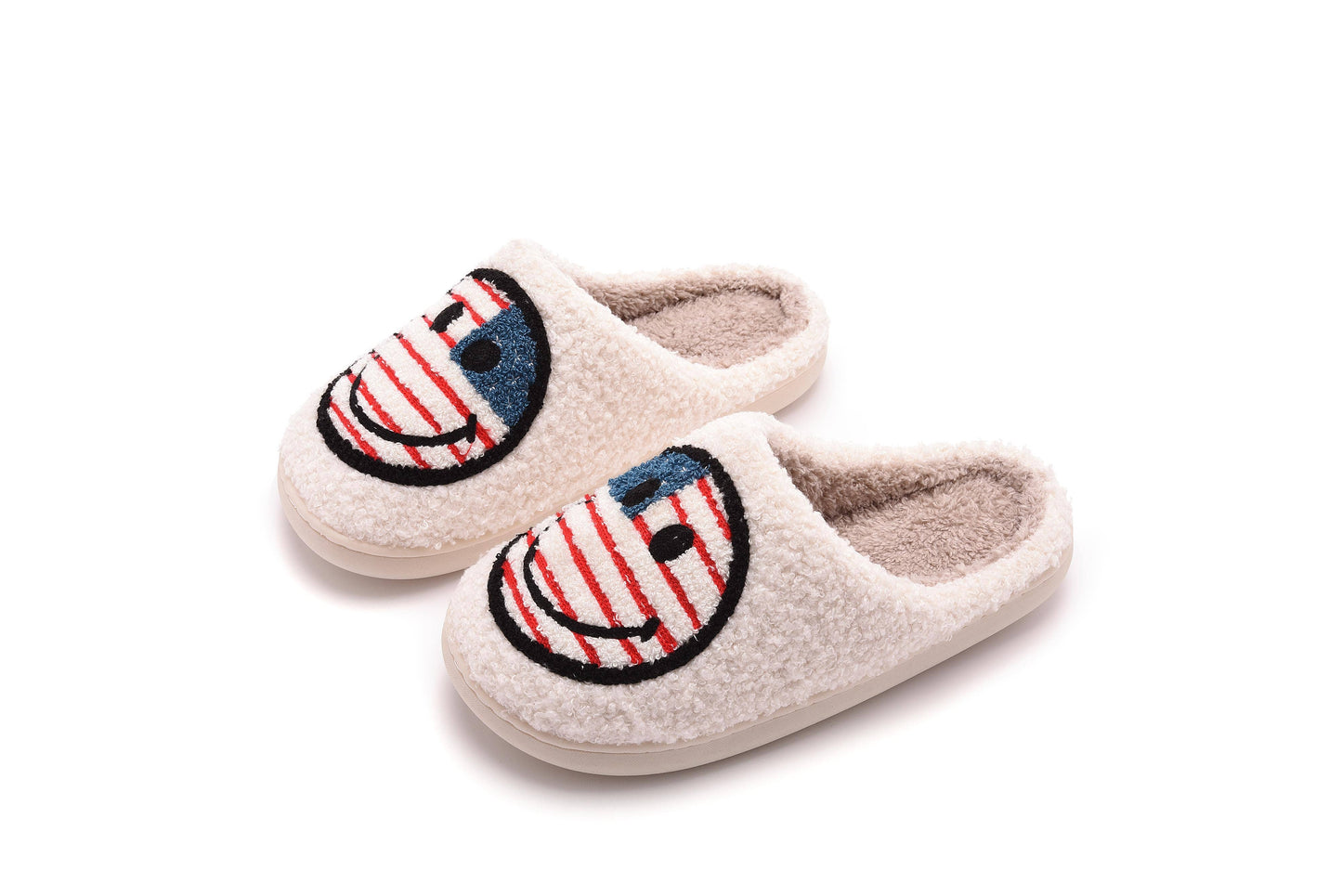 Happy Face Comfort Fluffy Fur Slider Slipper for adult: Large / White/Green